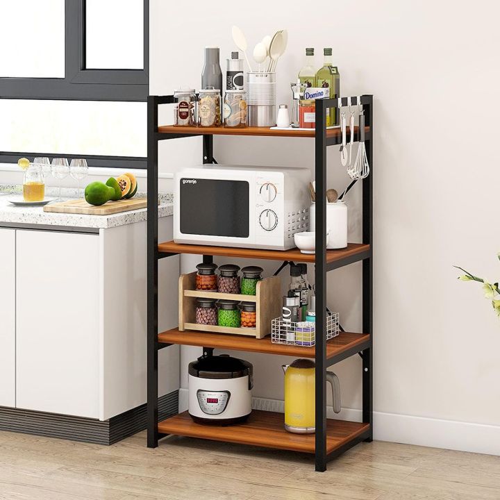 Kitchen Storage Shelf,Microwave Stand,Kitchen Storage Rack, Large Capacity, Does Not Take Up Space, Multi-Functional Floor-Standing Multi-Layer Storage Rack 60×38×120cm Blackwalnut
