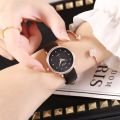 Clock Ladies Quartz Wristwatches Leather Band Elegant Rhinestones Love Mark Black Dial Casual Bracelet Watch Woman. 