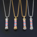Fashion Barber Shop Pole 3D Barber Pole Chain Pendant Necklace Hip Hop Barber Hairdresser Gothic Necklace Jewelry. 