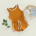 Baby Boys Tanks Tops + Shorts, Sports Casual Style Elastic Waist Drawstring Summer Clothing. 