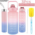3pcs ~ 2pcs Motivational Water Bottle With Straw, Bottle & Straw Cleaner, Gradient Color Drinking Water Bottle For Girls And Female Gym With Handle, Portable Water Bottle For School, Fitness, Outdoor Sports, BPA Free Grade Plastic Travel Water Bottles. 