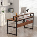 Computer Table with Shelves and Monitor Stand - Walnut Finish - Space Saving Design Desk- Table. 