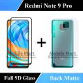 Xiaomi Redmi Note 9 Pro Full Black 9D Tempered Glass Edge to Edge Full Glue Screen Protector + Back Matte Protector Soft Skin Sheet Soft Film Protector For Redmi Note 9 Pro. 