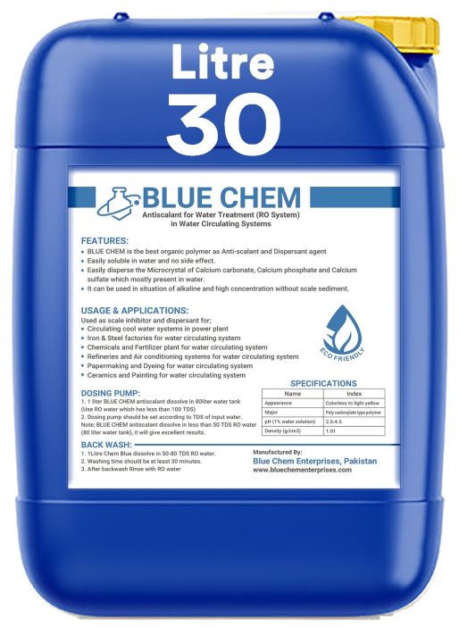 Blue Chem Antiscalant for Water Treatment (RO System) in Water Circulating Systems - 30 Litre Jerry Can