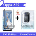 Oppo A92 Full Black 9D Tempered Glass Edge to Edge Full Glue Screen Protector + Back Camera 9H Gorilla Flexible Protector For A92. 