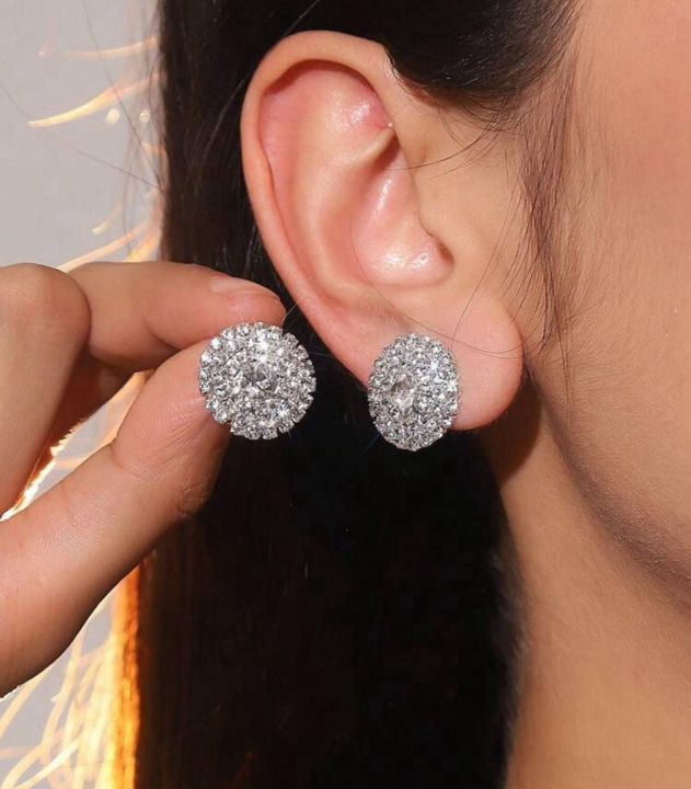 — Images High Quality Grahic Sparkle with elegance wearing our Silver Rhinestone Round Earrings ...