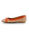 Orange And Beige Faux Leather Pump Flats For Women. 