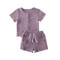 2pcs Toddler Kids Baby Girl Boys Outfits Short Sleeve Cotton and linen Button T-shirt tops+shorts Clothes set 2020 Summer 2 orders. 