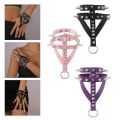 Spiked Studded Bracelet Black Leather Rivets Punk Bracelet Cuff Wrap Bangle Snap Button Metal Wristband for Men Women. 