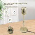 Vintage Desktop Microphone Prop Model with Adjustable Height, Classic Retro Style Microphone Stand Fake Mic Prop,Gold. 