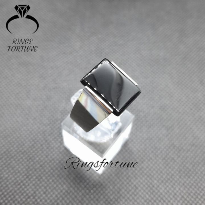 Black Aqeeq Ring for Men  Black Agate Stone Ring  Square Cut Black Aqeeq Stone Ring  Handmade Chandi Ring ( 925 Silver )