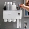 Dustproof with Super Sticky Suction Pad Wall Mounted Toothbrush Holder and Automatic Toothpaste Dispenser. 