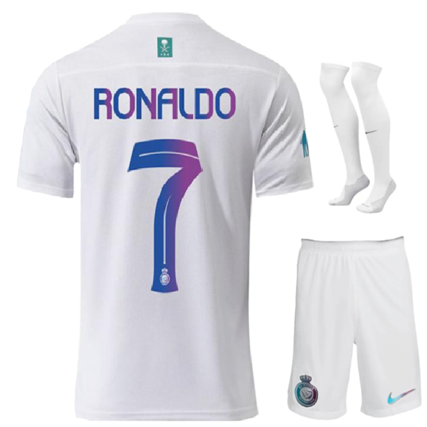 Al Nassar white T-shirt and Shorts Football Kit new design 2023/2024 Adults and Kids Sizes Available