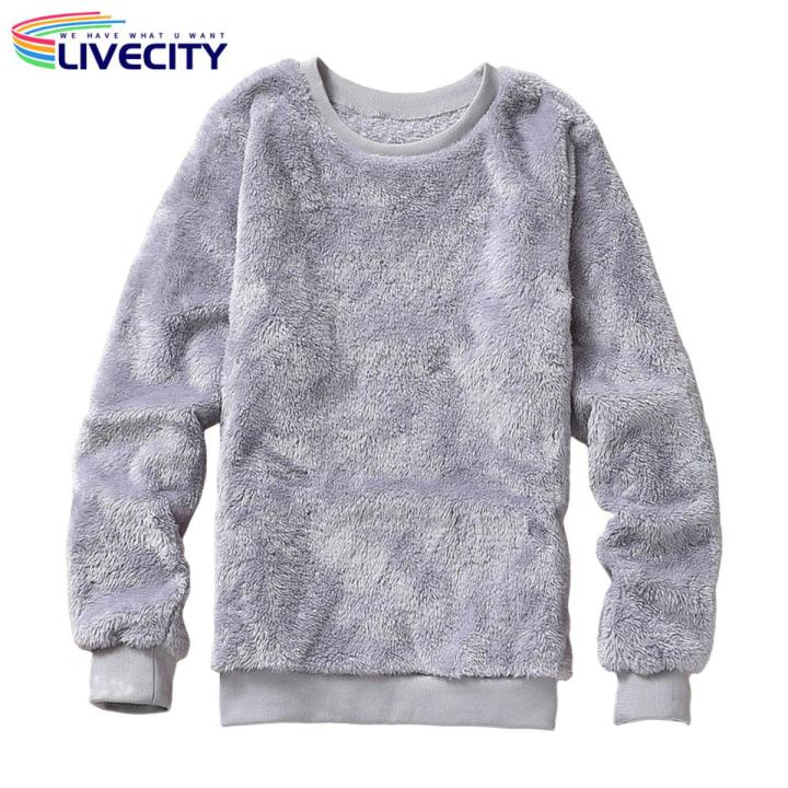 Men Pullover Top Windproof Solid Color Male Plus Velvet Sweatshirt