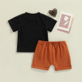 Baby Boys 2PCS Pants Set, Short Sleeve Letter Print O-Neck T-Shirt + Plain White Straps Short Pants, Toddler Boys Summer Clothes. 