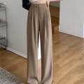 Womens Wide Leg Pants Straight Leg High Waisted Office Loose Long Pants L Khaki. 