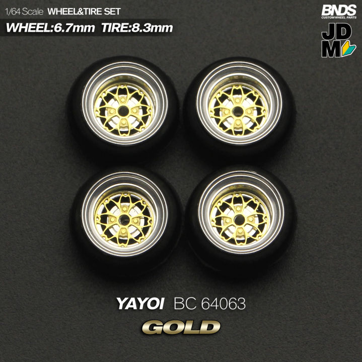 BNDS 1:64 Metal Wheels Rubber Tires by SSR XR-4 Hot Rim Custom Modified Parts JDM VIP Style Model Car Vehicle 4pcs Set Toy
