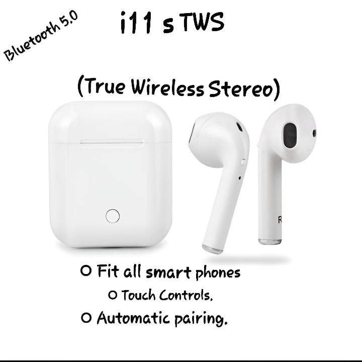 TWS i11 Airpods (True Wireless Stereo) Bluetooth With Super Sound & High Quality Touch Sensors True Stereo Headphones with Mic. Bluetooth Wireless Earbuds + Sport Headset for All Devices.