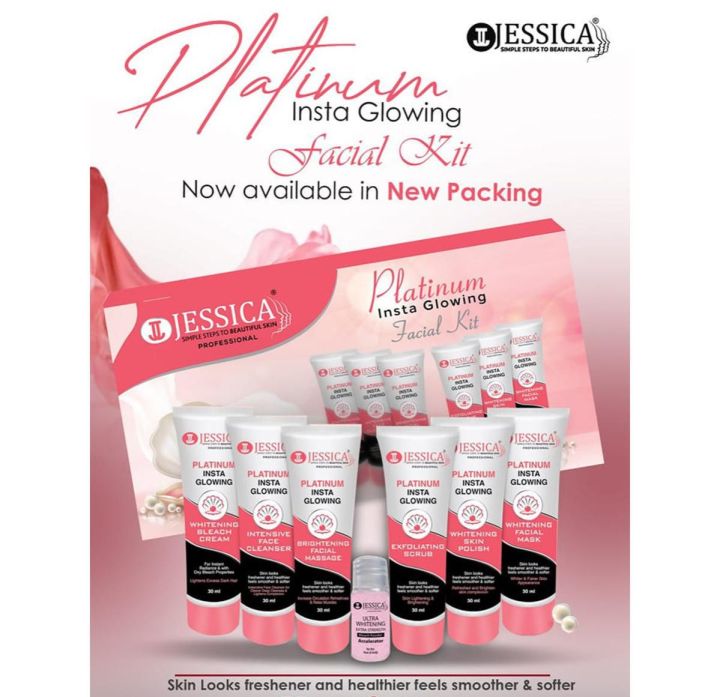 Jessica Platinum Insta Glowing Ultra Whitening Facial Kit - 30ml Each Tube