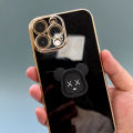Hstyle For vivo Y20 Shiny electroplated TPU stereoscopic black violent bear ring standing back cover square cover girls and boys gift soft hard waterproof fall proof protective sleeve ring sari. Gift: lanyard. 