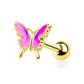 Korean Fashion Drip Oil Wire Drawing Colour Butterfly Ear Bone Nail Steel Rod Screw Ball Puncture Ear Stainless Steel Earring. 