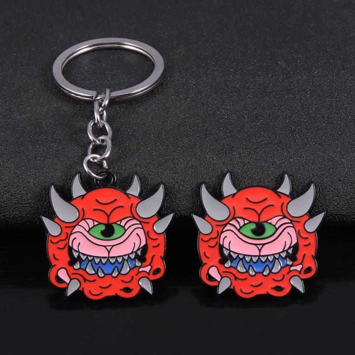 Game Doom Eternal Cacodemon Cute Cartoon Enamel Alloy Metal Keychain Keyring Key Chain Bag Clothes Coats Lapel Badge Brooch Pin