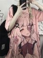 anime girl image print women tops tshirts Korean style t-shirts summer sweet fashion t shirts  preppy couple clothes o-neck tee. 