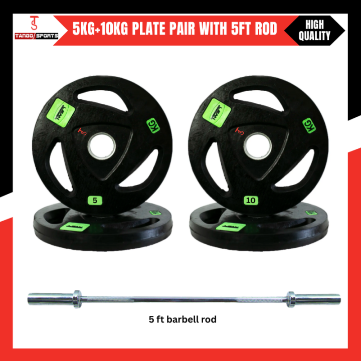 40kg Weight Plate Set - 5KG Pair olympic rubber coated weight plate, 10kg Pair Olympic Rubber Coated Weight Plates With 5 Feet Olympic Rod 2Inch