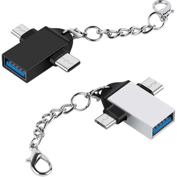 2 In 1 OTG 2in1 OTG Type C Micro USB 3.0 OTG Adapter Connector Converter for Samsung Xiaomi Android Phone Tablet U Disk Card Reader USBC with Key Chain.