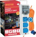 Main Supply Unit - Electric Hook Up for Camping - Water Resistant Extension Lead 15m - Mains Supply Unit with 3 Sockets for Motorhome / Caravan & Camping - Electric Hook Up Cable UK Plug. 