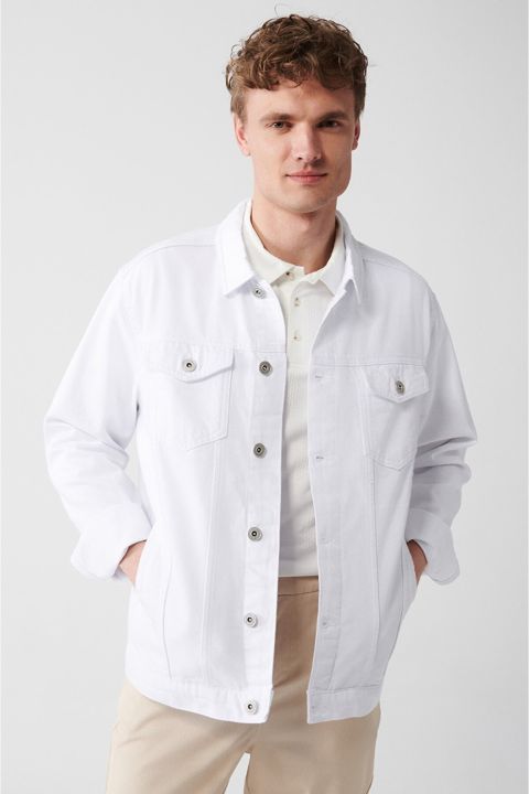 Mens White Denim Jacket H&B FASHIONS