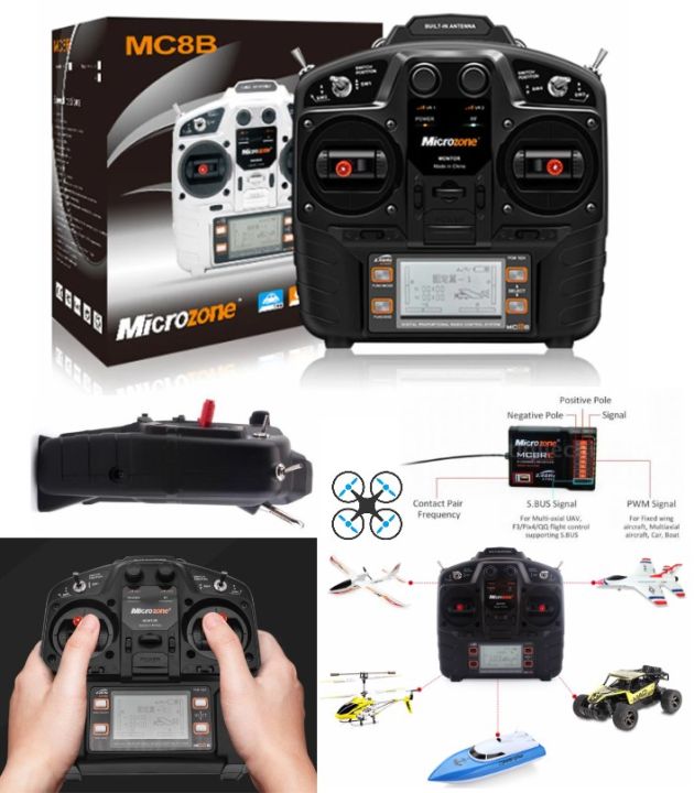 Microzone MC8B 2.4G 8CH Remote Control with Receiver PWM SUBUS for Fixed Wing Aircraft Quadcopter Boat