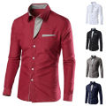 Men Dress Shirt Color Block Turndown Collar Buttons Shirt. 