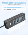 4-Port USB HUB 3.0, ORICO USB Splitter for Laptop with 0.5ft Cable, Multi USB Port Expander, Fast Data Transfer Compatible with Mac OS 10.X and Above, Linux, Android-Black. 
