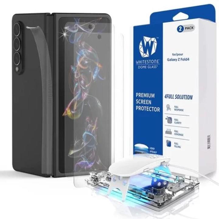 Whitestone Dome Glass For Galaxy Z Fold 4 Full Tempered Glass Shield with Liquid Dispersion Tech [Install Kit] Smart Phone Screen Guard – Pack of 2 with UV