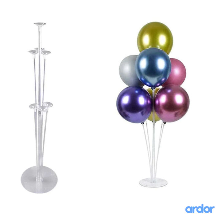 7 Tubes Balloons Holder Column Stand Balloon Stand Kit,Reusable Clear Balloon Holder(7 Balloon Sticks,7 Balloon Cups,1 Balloon Base) Makes Balloons Float Without Helium. for Table, Floor, Centerpiece with Base