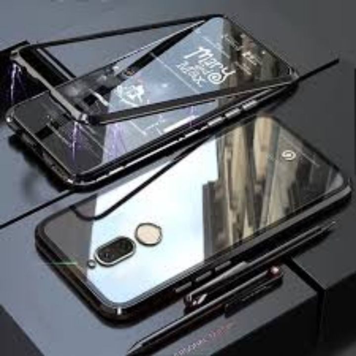 Huawei Mate 10 Lite Magnetic Case Metal Frame Tempered Glass Back Anti-Drop Shockproof Cover with Built-In Magnet