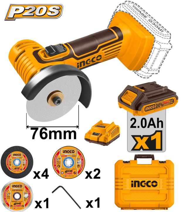 Ingco CAGLI76012 Cordless Mini Cut-Off Tool Charger Battery Included