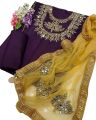 Unstitched Bridal Partywear 3-Piece Suit - Kataan Silk with Mirror Work and Golden Net Dupatta Customized. 