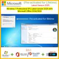 Windows 7 Professional SP1 Genuine 2025 Latest with Microsoft Office 2016/2024 (Pre-activated for Lifetime 32bit - 64bit) Multilingual + USB...(2 in 1). 