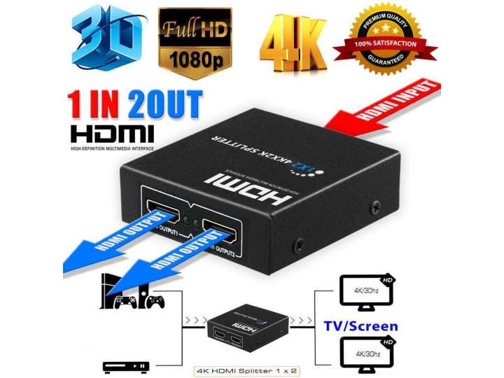 New Ultra HD 4K 2 Port HDMI Splitter 1x2  1080P 3D Hub 1 In 2 Out