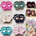 Girls Lovely Cat Paw Claw Thick Half Fingerless Gloves Fluffy Plush Mitten. 
