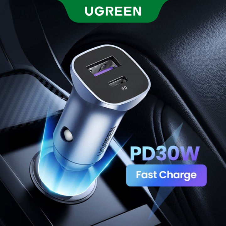 UGREEN USB C Car Charger, PD 20W QC18W Fast Car Charger Adapter, Dual Port Mini Aluminum Alloy USB Car Charger for iPhone 16 15 iPad, Galaxy S25 S24 Note 20 Google Pixel, LG
