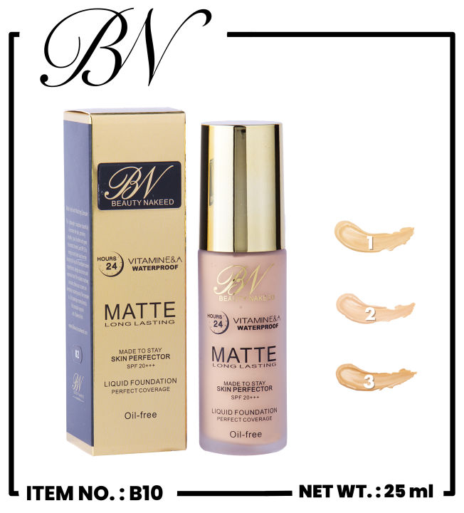 BN Beauty Nakeed Liquid Foundation Base Matte Long Lasting Perfect Coverage Oil Free SPF 20+++ Water Proof Mushroom Head Air Cushion, BB CC Cream Moisturizing