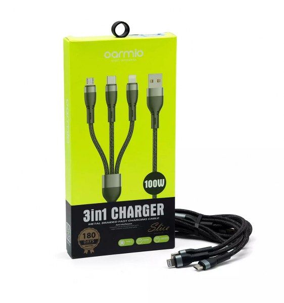 100% Original Oraimo MXQ-X313A 3 in 1 Fast Charging Cable Type C Lightning Micro USB Cable (Black), Oraimo Pure Copper 3 in 1 [ Iphone, Type C and Micro USB ] Pure Copper Type C Fast Charging Cable Black