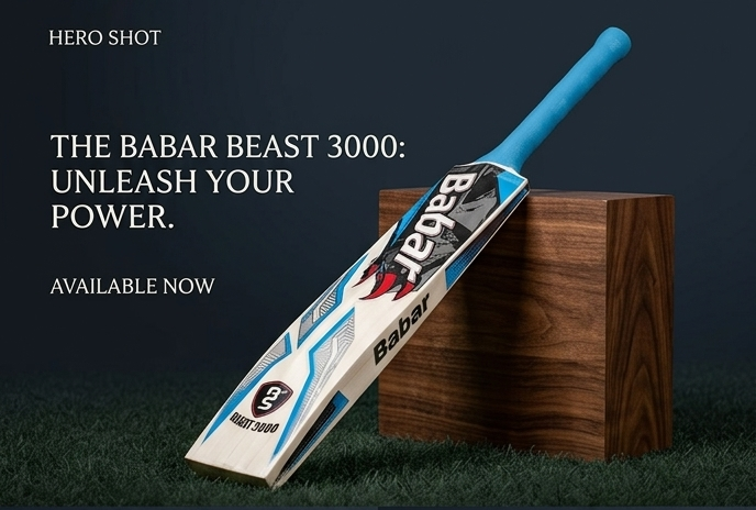 Babar Beast 3000 cricket bat with blue handle and black and white ...