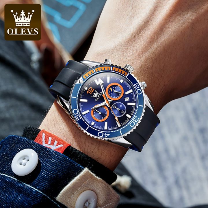 OLEVS 9916 Fashion Men's Watch Silicone Rubber Strap Watches for Men