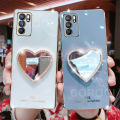 For OPPO A16 Cover with Makeup Mirror Shiny Plating Square Bumper Girls Phone Case Soft TPU Silicone Shockproof Protective Back Cover. 
