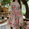 Sleeveless Dress Women Floral A-line Elegant French Style Summer Dresses. 