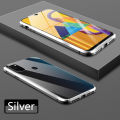 Biruiqu For Samsung Galaxy A21s Magnetic Absorption Case Metal Frame Shockproof Double Sided Tempered Glass Magnetic Case Cover. 